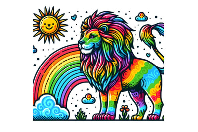 colorful rainbow lion drawing