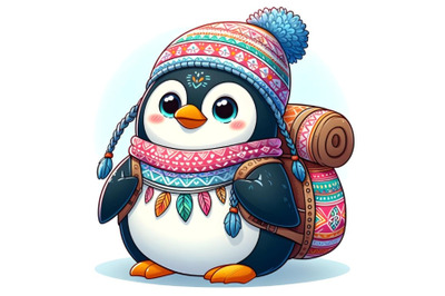 funny cartoon penguin with a backpack