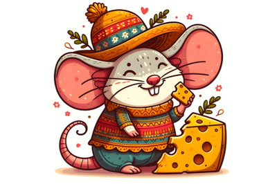 funny cartoon mouse with cheese