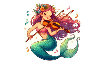 funny cartoon beautiful mermaid playing violin