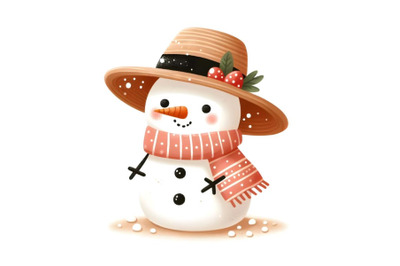 Cute snowman in panama hat isolated