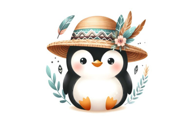 Cute penguin in panama hat