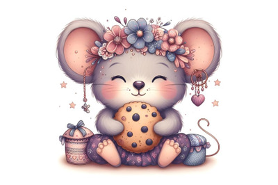 cute cartoon teddy mouse with cookie