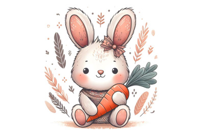 cute cartoon teddy hare with carrot