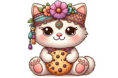 cute cartoon teddy cat with cookie