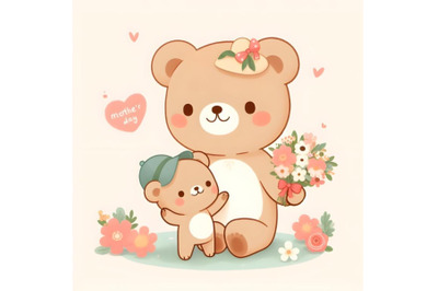 Cute cartoon bear and her child