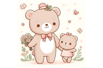 Cute cartoon bear and her child