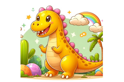 cute yellow dinosaur cartoon