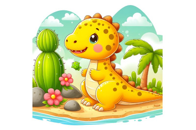 cute yellow dinosaur cartoon