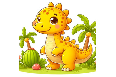 cute yellow dinosaur cartoon