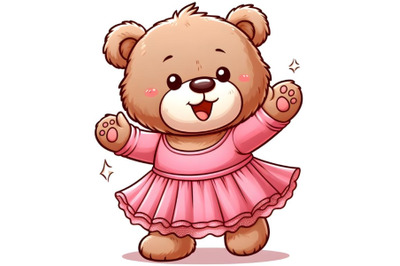 Teddy bear wearing a pink dress