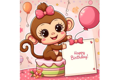 Greeting card cute Monkey girl