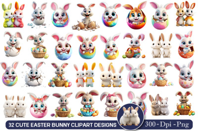 Cute Easter Bunny Clipart Bundle
