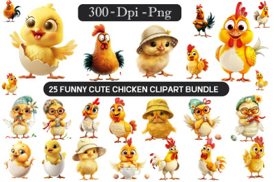 Funny Cute Chicken Clipart Bundle