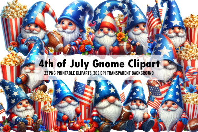 4th of July Gnome Sublimation Clipart