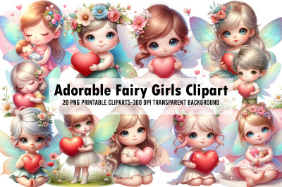 Watercolor Adorable Fairy Girls Clipart