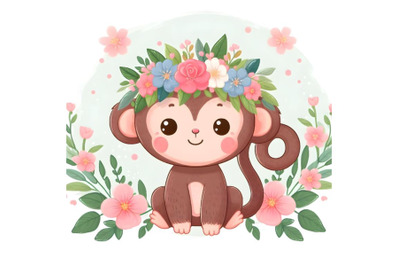 cute Monkey with floral head wreath