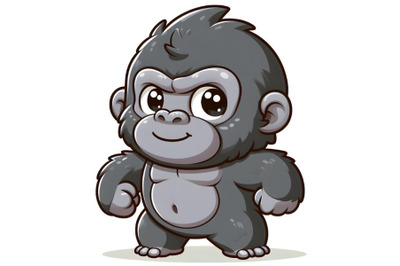 Cute gray gorilla is standing on a white background