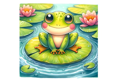 frog setting beside water lily