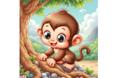 Cute baby Monkey playing under the tree