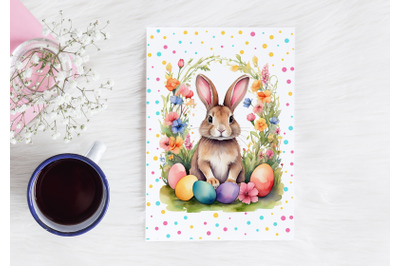Cute Easter Greeting Card, Watercolor bunny card, Printable JPG Card,