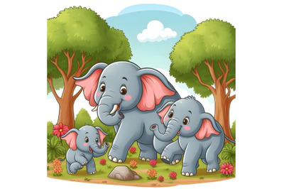 An elephant have fun play with their family in the forest