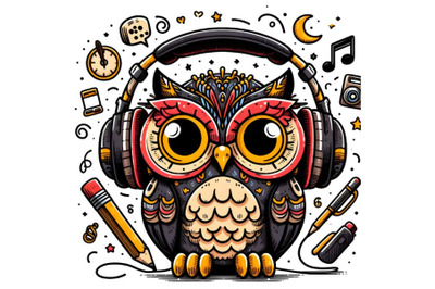 Owl with headphones