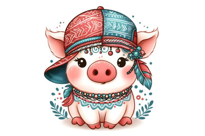 Cute Pig with a blue and red cap