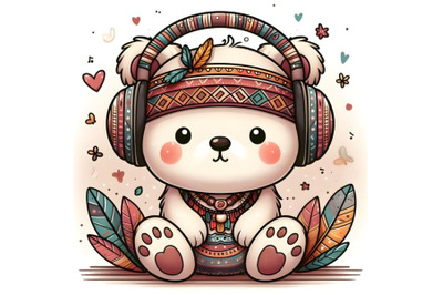 cute cartoon teddy bear with headphones