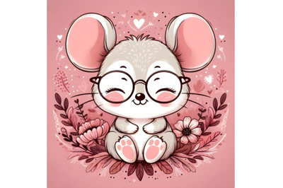 Cute Cartoon Mouse with pink glasses