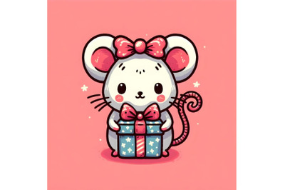 Cute cartoon mouse with gift