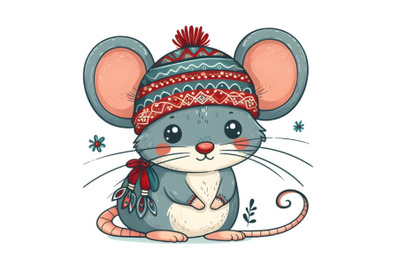 Cute cartoon mouse with a blue and red cap