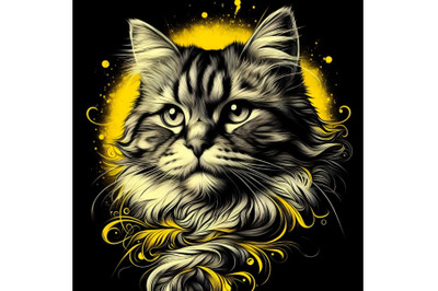 cat in black and yellow background