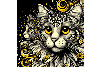 cat in black and yellow background