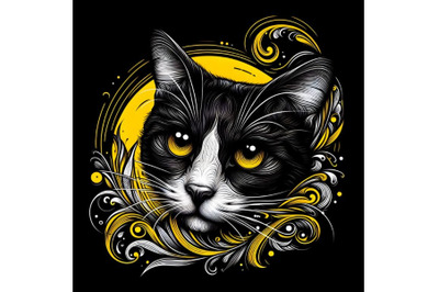 cat in black and yellow background