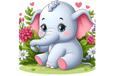 baby elephant holding a pink flower