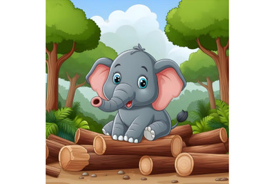 illustration of a elephant on a wood in the forest