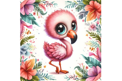 very cute flamingo standing on floral background