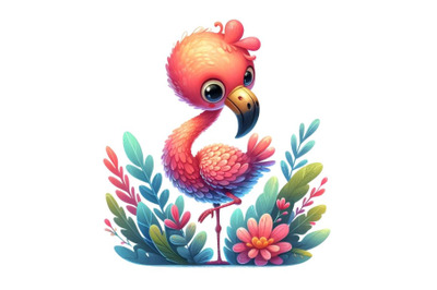 very cute flamingo standing on floral background