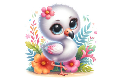 very cute flamingo standing on floral background