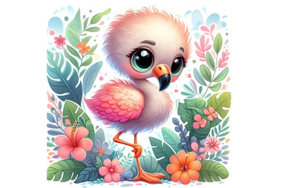 very cute flamingo standing on floral background