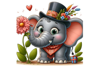 Greeting card Elephant with flower