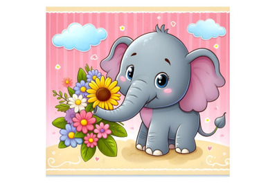 Greeting card Elephant with flower