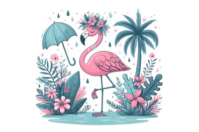 cute flamingo with umbrella