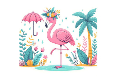 cute flamingo with umbrella