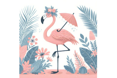 cute flamingo with umbrella