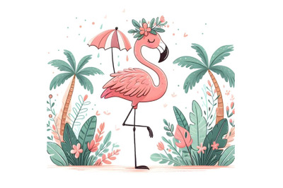 cute flamingo with umbrella