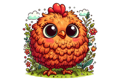 cute Hen setting on floral background