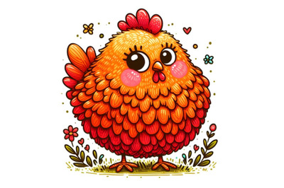 cute Hen setting on floral background