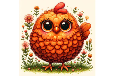 cute Hen setting on floral background